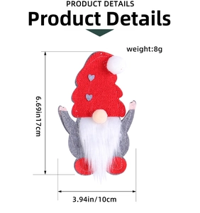 Detailed dimensions of 17cm Christmas gnome cutlery holder with red heart knit cap
