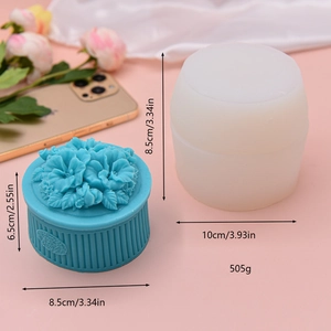 DIY round silicone jewelry box mold with floral lid and textured vertical stripe design