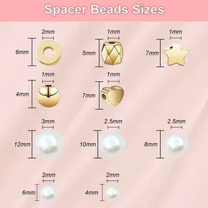 Detailed size guide for gold star spacer beads and various pearl sizes for DIY jewelry making