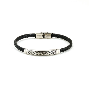 Men's woven leather bracelet with stainless steel star charm and folding clasp