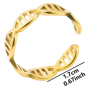 Gold DNA double helix open ring with 1.7cm adjustable diameter in stainless steel