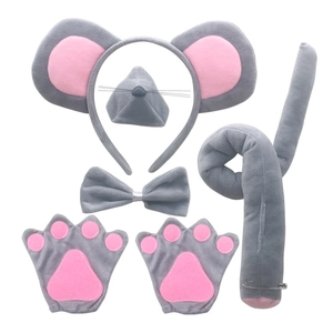 Mouse Animal Costume Accessories Soft Plush Ears Headband Tail Bowtie Nose Gloves Tutu Skirt Halloween Cosplay Party Performance