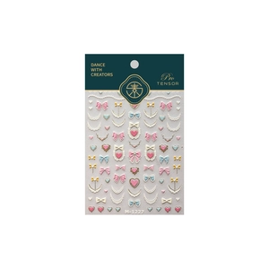 Autocollants nail art 3D gaufrés avec nœuds, cœurs et motifs dentelle en couleurs pastel