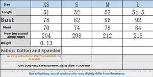 Detailed size chart for cotton poplin slim top showing CM measurements and washing care