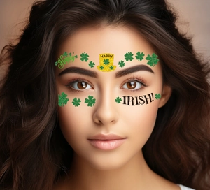 Waterproof Saint Patrick's Day shamrock face tattoos with Irish clover and hat designs
