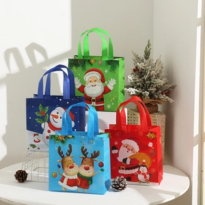 Non-Woven Christmas Gift Bags Reusable Handbags For Holiday Party Favors Cartoon Santa Snowman Pattern Waterproof Foldable