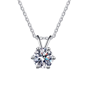 Classic 1 carat D color moissanite necklace in S925 silver with a 6-claw pendant setting