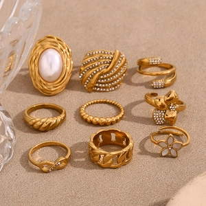 Double Head Flower Wheat Ear Ring Stainless Steel 18K Gold Plated Geometric Rhinestone Inlaid Retro Elegant Fashion Jewelry
