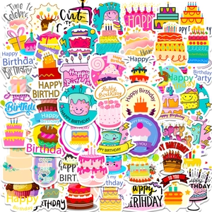 Happy Birthday Stickers Cartoon Cake Candle Designs Waterproof DIY Decorative Scrapbooking Journal Party Favors