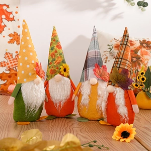 Autumn Gnome Plush Harvest Festival Maple Leaf Sunflower Tomte Handmade Fabric Dwarf Thanksgiving Home Table Decor