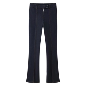 Jean slim taille haute bleu foncé avec ourlet fendu sur le devant et fermetures éclair