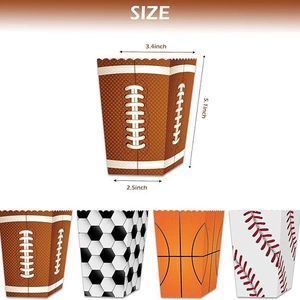 Rugby sports theme snack box with size details: 3.4 x 2.5 x 5.1 inch dimensions