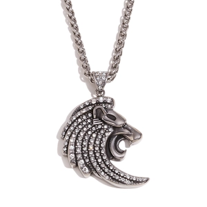 Collier hip hop tête de lion pour homme plaqué or 18 carats avec cristaux brillants