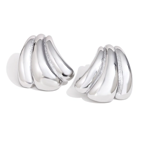 Polished silver pumpkin-shaped 316L stainless steel stud earrings in streamline design
