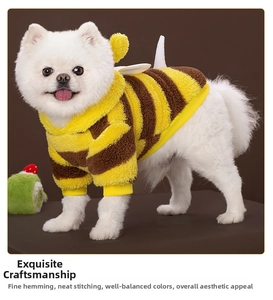 Close-up of soft yellow bee pet hoodie with wings and antennae for small dogs