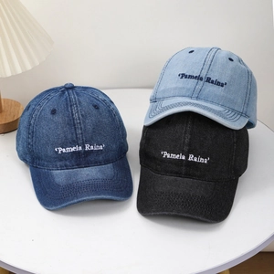 Washed Denim Baseball Cap Vintage Distressed Cotton Sun Hat Adjustable Retro Letter Embroidery Streetwear Unisex
