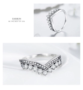 Macro detail of V-shaped S925 sterling silver ring with micro-pave zircon crystals