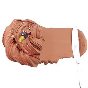 Chocolate brown butter slime texture with colorful sprinkles and mini ice cream cone accessory