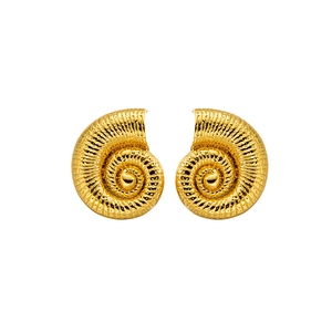 Golden geometric conch spiral stud earrings in high polished metallic finish