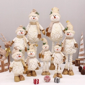 Christmas Retractable Snowman Doll Gold Printed Fabric Telescopic Snowman Ornament For Xmas Home Decor Party Holiday Gift