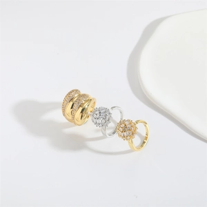 Exaggerated vintage open rings with full cubic zirconia in gold and silver plating