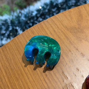 Blue and green marble acetate hair claw clip with gold Barrette la France lettering