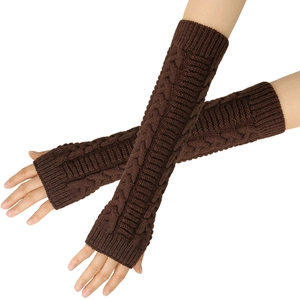 Mitaines Tricotées Femmes Torsades Chauffe-Bras Longs Hiver Chaud Manches Acrylique Trou Pouce Mode Couleur Unie