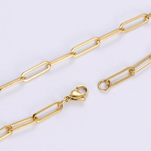 18k gold plated 4mm stainless steel flat cable chain necklace with lobster clasp closure