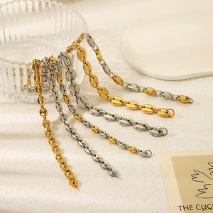 Coffee bean link chain bracelet in gold and silver stainless steel minimalist style