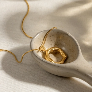 18k gold plated stainless steel irregular hammered circle pendant on snake chain