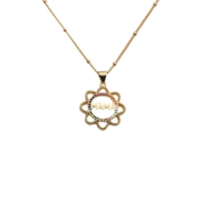 Gold MOM letter pendant necklace with colorful cubic zirconia hollow flower for Mother's Day