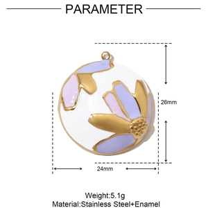 Detailed size and weight parameters of the round enamel flower pendant in stainless steel