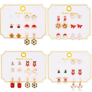 Christmas stud earrings set with festive Santa, reindeer and snowflake designs