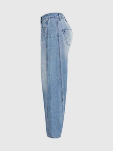 Vintage loose high-waist wide-leg denim jeans in light blue shown from a side profile view
