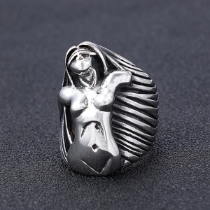 Retro Punk Goddess Eve Sculpted Ring Stainless Steel Gothic Artistic Relief Band Jewelry Unisex