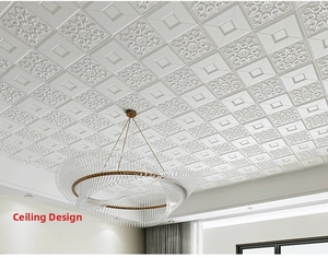 Close-up of 3D embossed white foam ceiling tiles with vintage European pattern