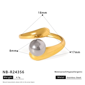 Detail view of asymmetric stainless steel ring showing 17mm inner diameter and 8mm ball