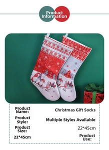 Close-up of Nordic style Christmas stockings with gnome and reindeer patterns, size 22x45cm
