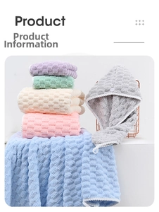 Absorbent waffle weave coral fleece hair towel wrap set in assorted pastel colors