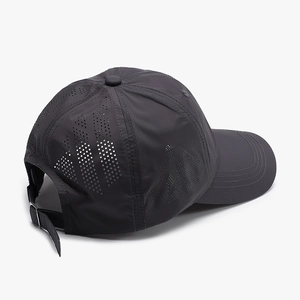 Dark grey quick-dry baseball cap with laser-cut ventilation and adjustable metal buckle
