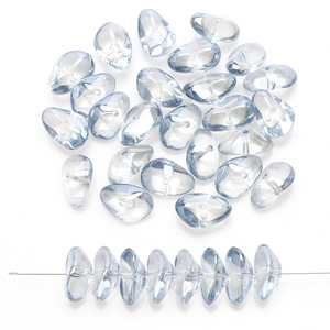 Macro shot of 8x17mm light blue drop-shaped electroplated glass beads for DIY jewelry
