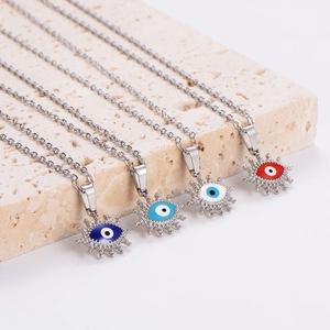 Octagonal star stainless steel pendant necklace set in four colors on stone base