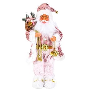 Standing pink Santa Claus doll with sequins hat and gift bag Christmas ornament
