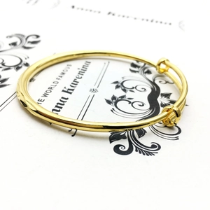 Classic 18K gold plated bangle with adjustable sliding clasp on a decorative background