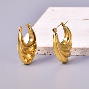 Minimalist 18K gold plated stainless steel hoop earrings with textured wave pattern