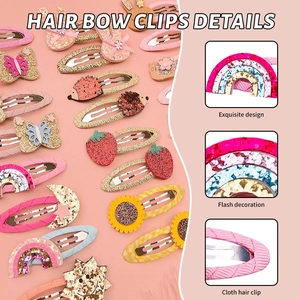 Detail showing glitter sequins and fabric wrapped edge on cartoon fruit hair clips