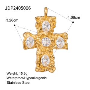 18k gold plated stainless steel cross pendant with cubic zirconia stones and dimensions