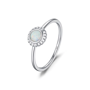 Elegant S925 sterling silver sunflower ring with a round white opal stone center