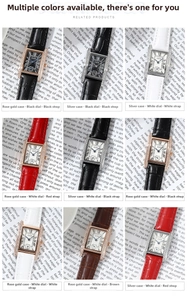 Collage of square GEDI quartz watches with crystal bezel and Roman numerals in various colors