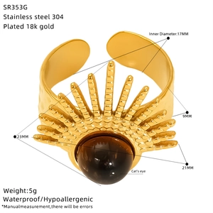 Detailed dimensions of gold-plated sun ring with cat's eye stone and 18k gold finish